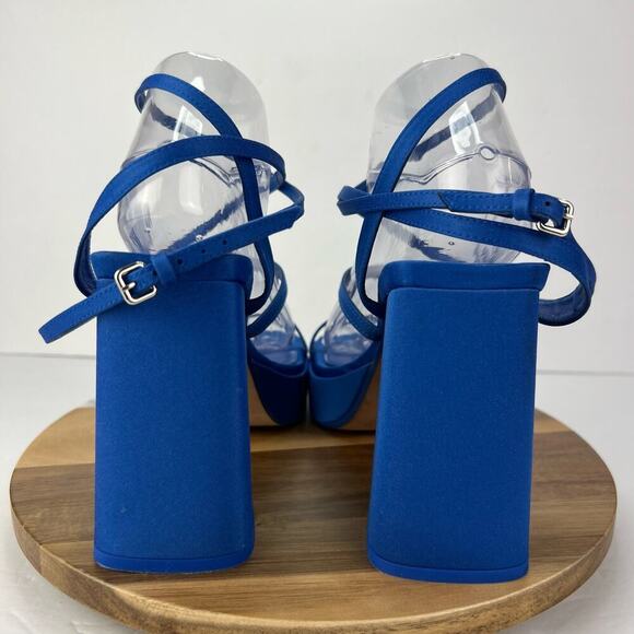 EUC Zara EU 39/US 8.5 Blue Strappy Retro Chunky Platform Heel Square Toe Sandals - Picture 9 of 14